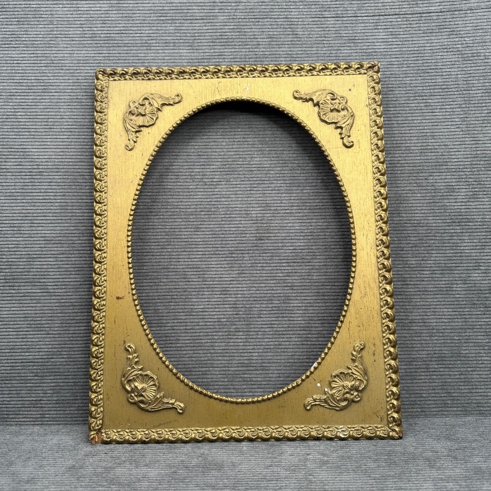 Vintage Gold Wood Picture Frame Ornate Oval Opening Baroque Floral 11x14